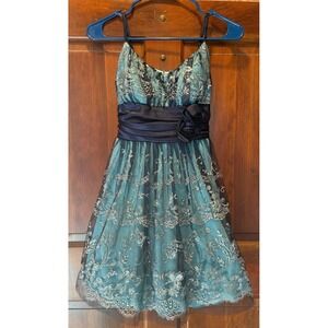 Beata Studio Los Angeles Teal Lace Overlay Prom Formal Dress Size 7